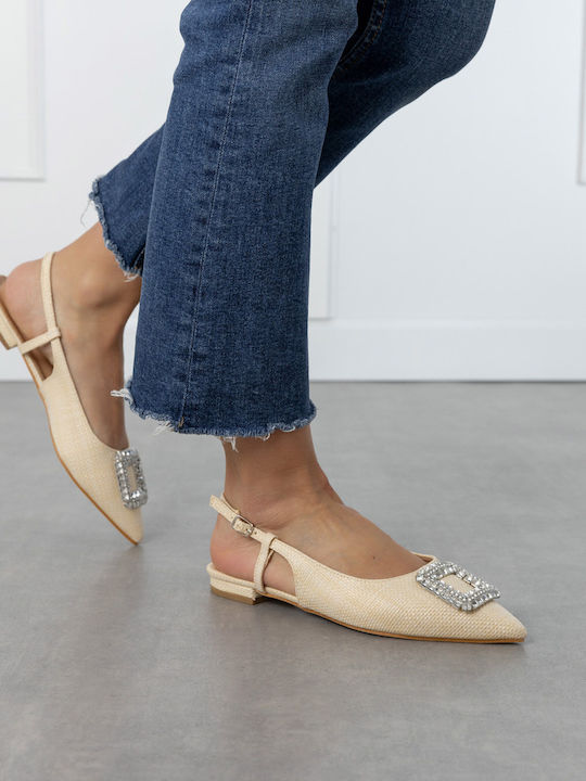 Damen Ballerinas Spitz zulaufend mit Riemen in Beige Farbe