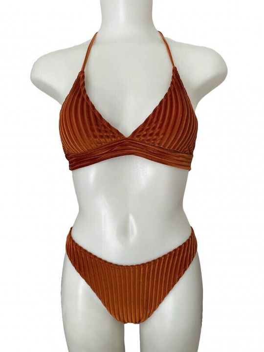 Women's Velvet Bikini Set Triangle Top Brick Red