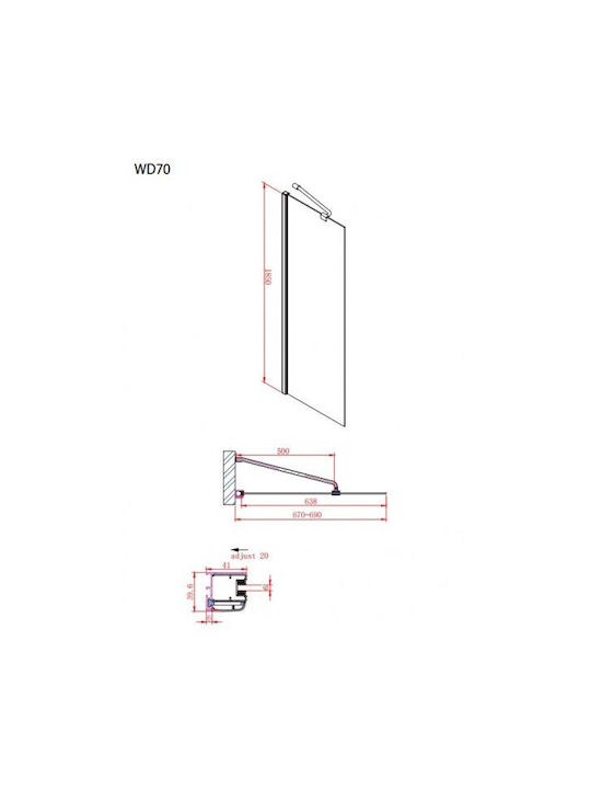 Devon Iwis Walk-in Shower Screen for Shower with Sliding Door 57-62x195cm Clean Glass