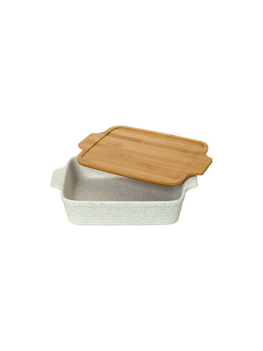 Cryspo Trio Rectangular Heat-Resistant Cookware Made of Porcelain with Lid and Stand 34x24x7cm