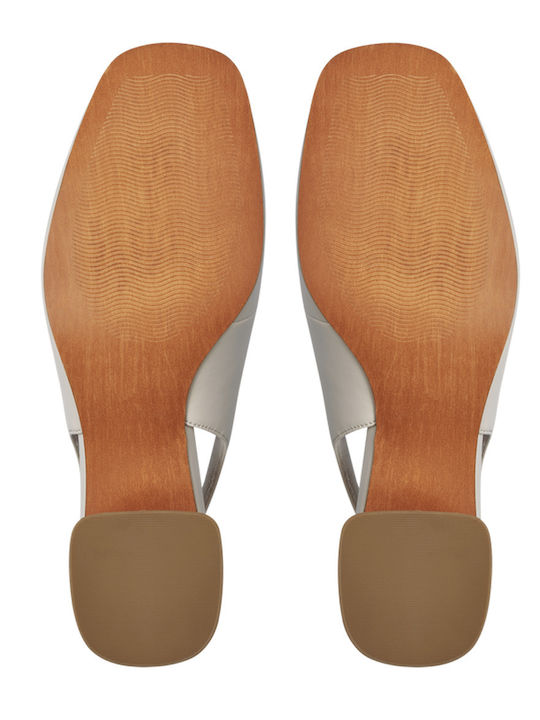 Leather Pointed Toe Beige Medium Heels with Strap