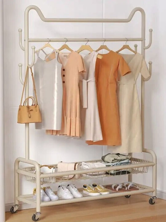 Viosarp Wheeled Floor Garment Rack made of Metal Beige 100x40x170cm