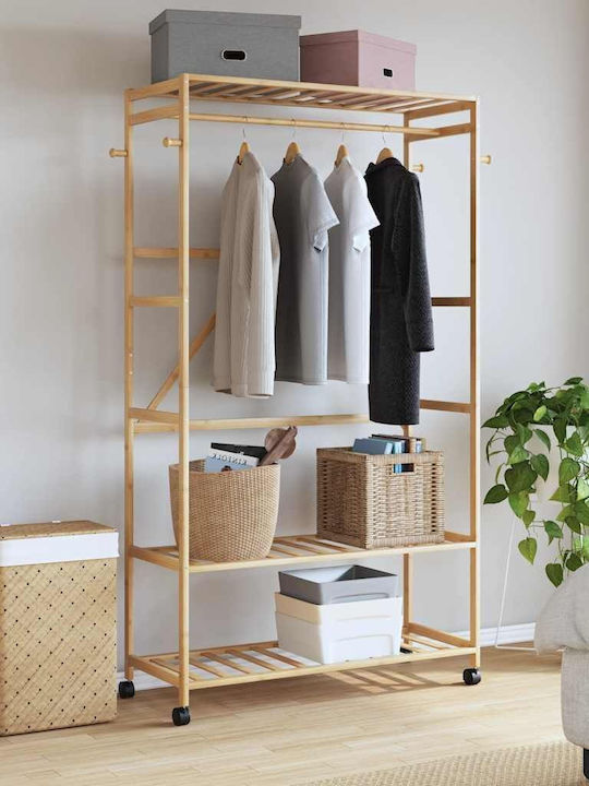 vidaXL Τροχήλατη Κρεμάστρα Δαπέδου από Bamboo Καφέ 110x40x180cm