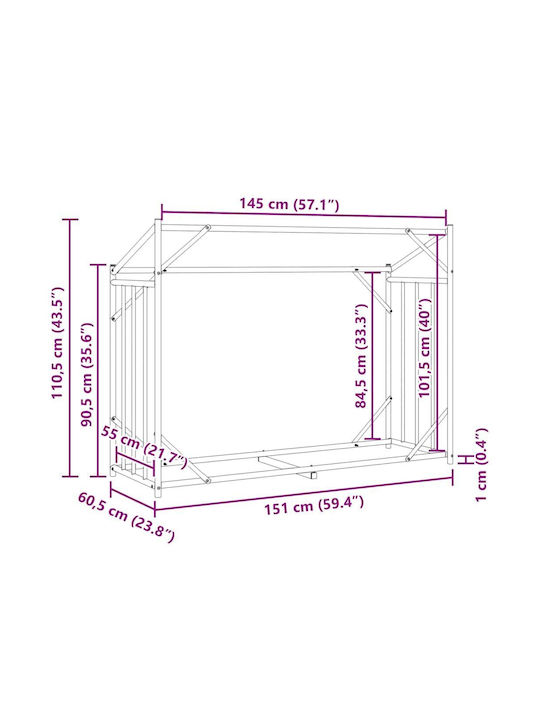 vidaXL Дърво Рафт Съхранение на Дърва 151x60.5x110.5см Черен