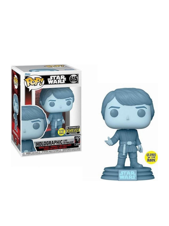 Funko Pop! Filme: Krieg der Sterne - Luke Skywalker Holografisch 615 Wackelkopf & Leuchtet im Dunkeln Sonderausgabe