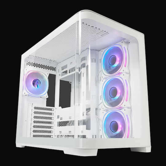 LC-Power Gaming 8001W Pro-Storm Light Midi Tower Компютърна кутия със страничен прозорец и RGB осветление Бял