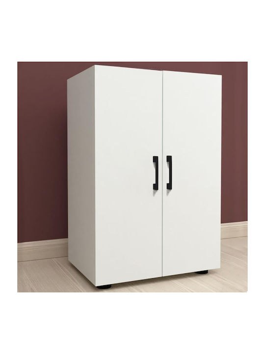 Pratiko Multifunctional Furniture 2 Doors 2 Shelves White Wood Black Handles 49x32x74cm 02842027