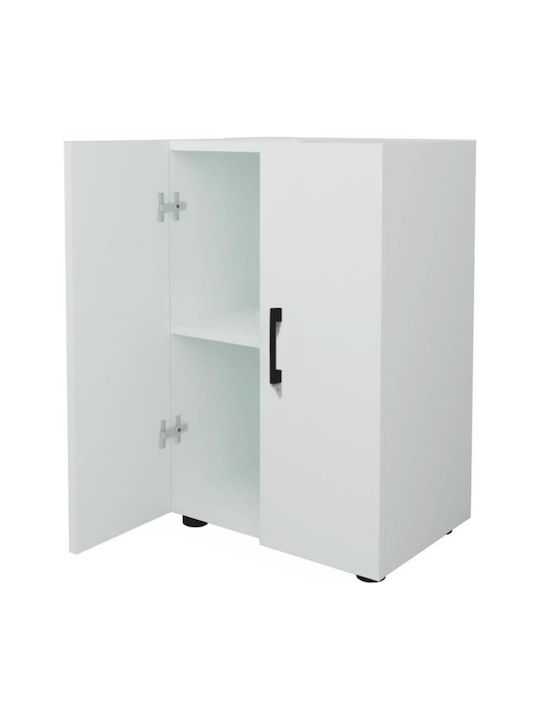 Pratiko Multifunctional Furniture 2 Doors 2 Shelves White Wood Black Handles 49x32x74cm 02842027