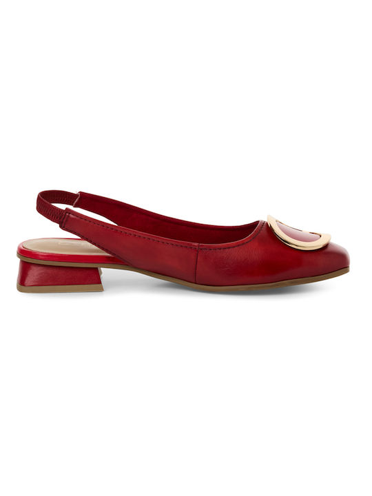 Marco Tozzi Leather Pointy Ballerinas With strap Red