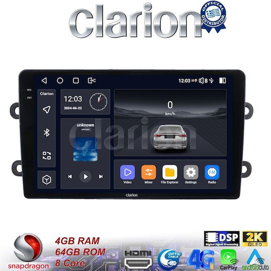 Clarion Auto-Audiosystem für Renault Logan Dacia Staubwedel / Logan 2013 > 2018 (Bluetooth/USB/WiFi/GPS/Apple-Carplay/Android-Auto) mit Touchscreen 9"
