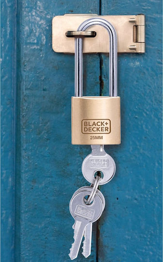 Black & Decker Steel Padlock Lengthened with Key 25mm Black 1pcs
