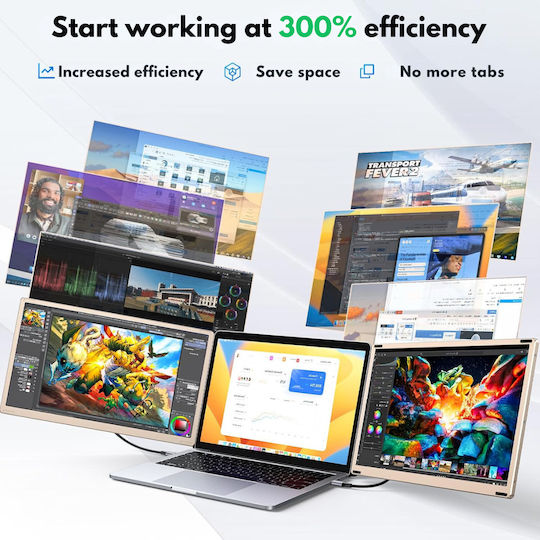 Extensor ecran triplu pentru laptopuri de 13"-17.3" 15.6" Full HD 1080p IPS Display Visionhub compatibil Windows Mac Linux design portabil multifuncțional porturi USB-C Mini HDMI Plug and Play
