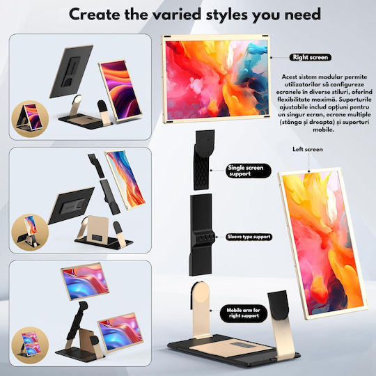Extensor ecran triplu pentru laptopuri de 13"-17.3" 15.6" Full HD 1080p IPS Display Visionhub compatibil Windows Mac Linux design portabil multifuncțional porturi USB-C Mini HDMI Plug and Play