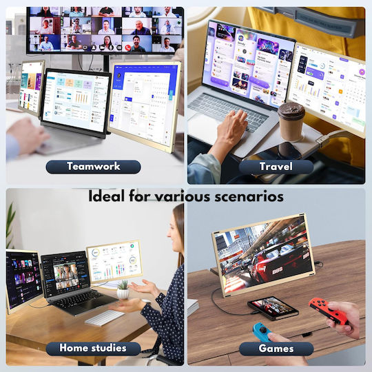 Extensor ecran triplu pentru laptopuri de 13"-17.3" 15.6" Full HD 1080p IPS Display Visionhub compatibil Windows Mac Linux design portabil multifuncțional porturi USB-C Mini HDMI Plug and Play