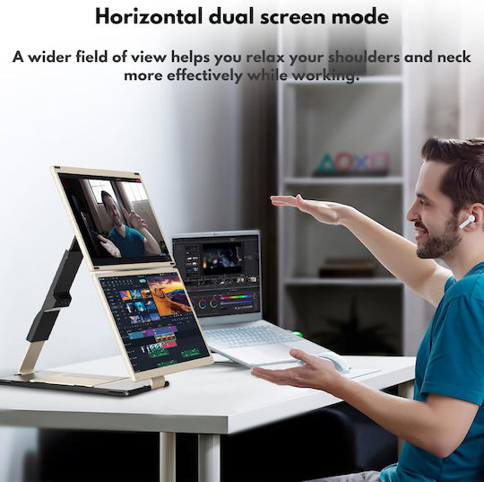 Extensor ecran triplu pentru laptopuri de 13"-17.3" 15.6" Full HD 1080p IPS Display Visionhub compatibil Windows Mac Linux design portabil multifuncțional porturi USB-C Mini HDMI Plug and Play