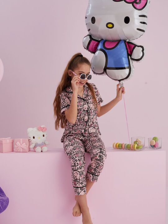 Hello Kitty Παιδική Πιτζάμα Καλοκαιρινή Απαλό Ροζ
