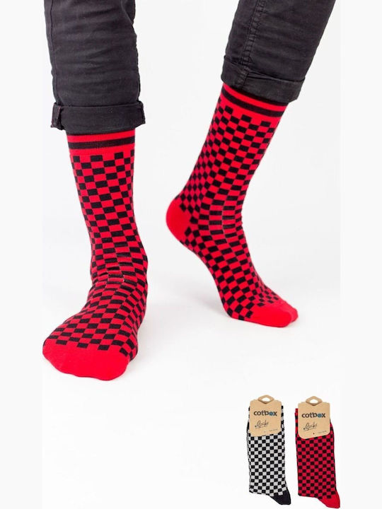 Herren Freizeitsocken Blöcke Baumwolle 2 Stück Cotbox 31772 Schwarz-Rot