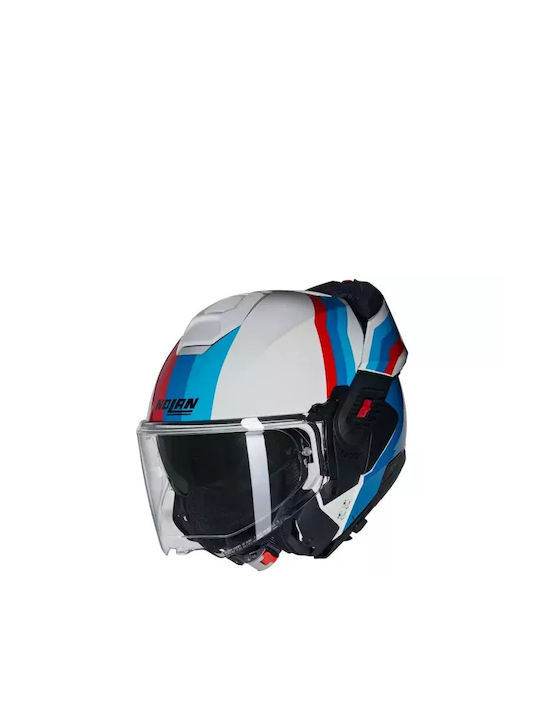 Nolan N120-1 Lineo 347 White / Blue / Red Cască Moto Flip-Up ECE 22.06 cu Sunvisor