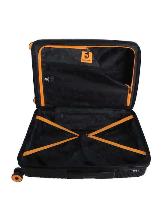 Discovery Medium Travel Suitcase Hard Black with 4 Wheels Height 65cm