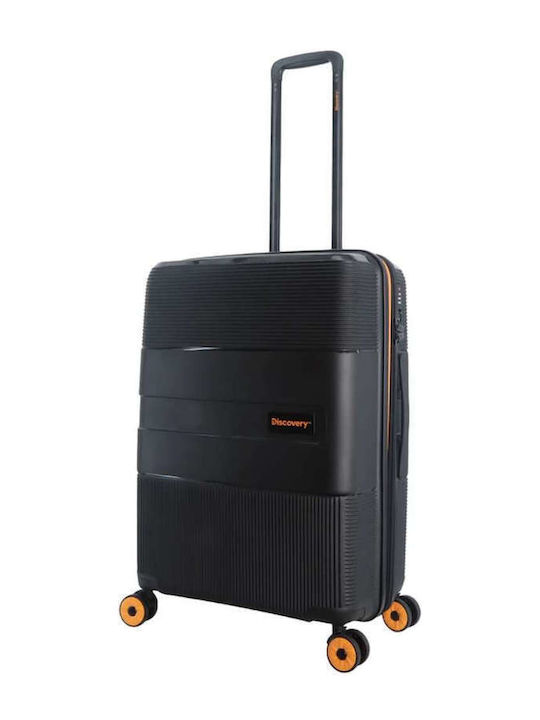 Discovery Medium Travel Suitcase Hard Black with 4 Wheels Height 65cm