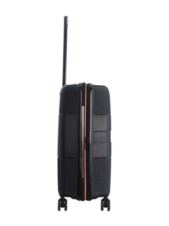 Discovery Medium Travel Suitcase Hard Black with 4 Wheels Height 65cm