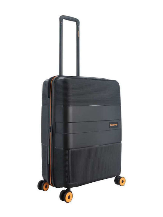Discovery Medium Travel Suitcase Hard Black with 4 Wheels Height 65cm