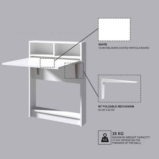 Desk Bracke Wooden White 70x15x96cm