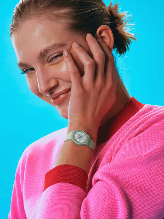 Swatch Swatch Γυναικείο Ρολόι 34mm Μπαταρίας με Πράσινο Καουτσούκ Λουράκι