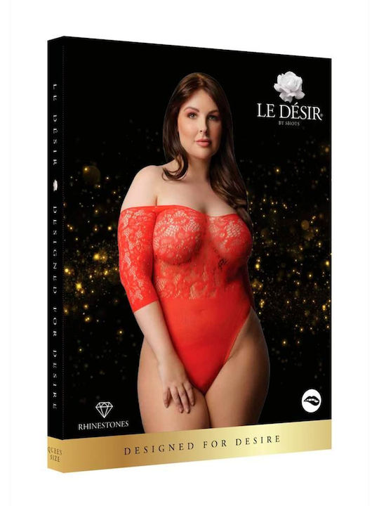 Κόκκινο Διχτυωτό Κορμάκι Διαμαντάκια Le Desir Presents Rhinestone Off Shoulder Bodysuit Plus Size Red