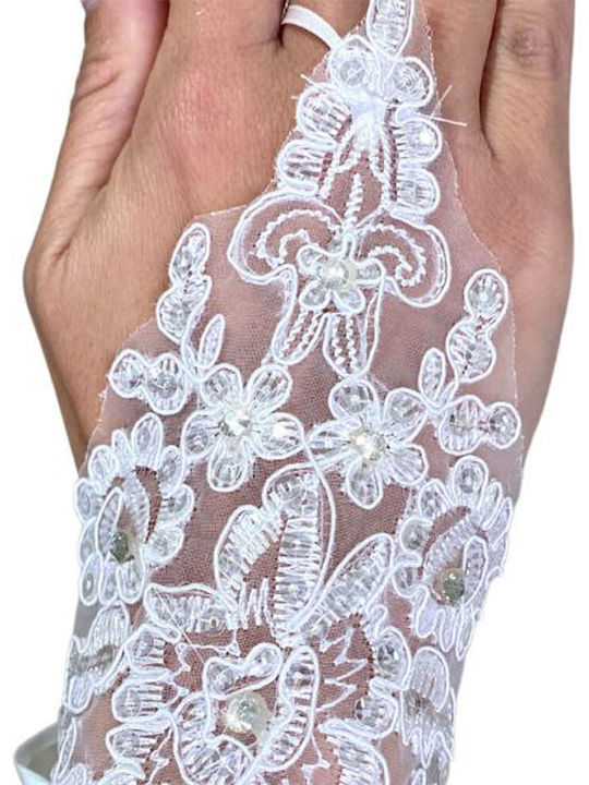 Bridal Short Gloves Soft Lace Crystals Sequins White Maira Dimensions 18cm