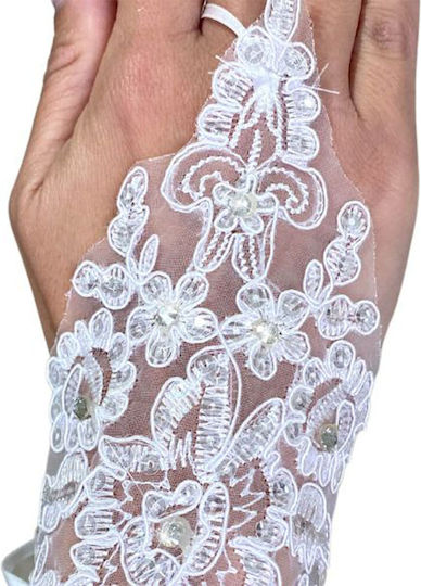 Bridal Short Gloves Soft Lace Crystals Sequins White Maira Dimensions 18cm
