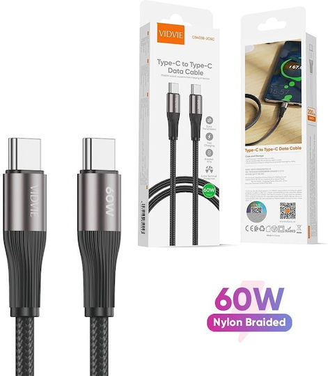 Vidvie Braided USB 2.0 Cable USB-C male - USB-C 60W Μαύρο 1m