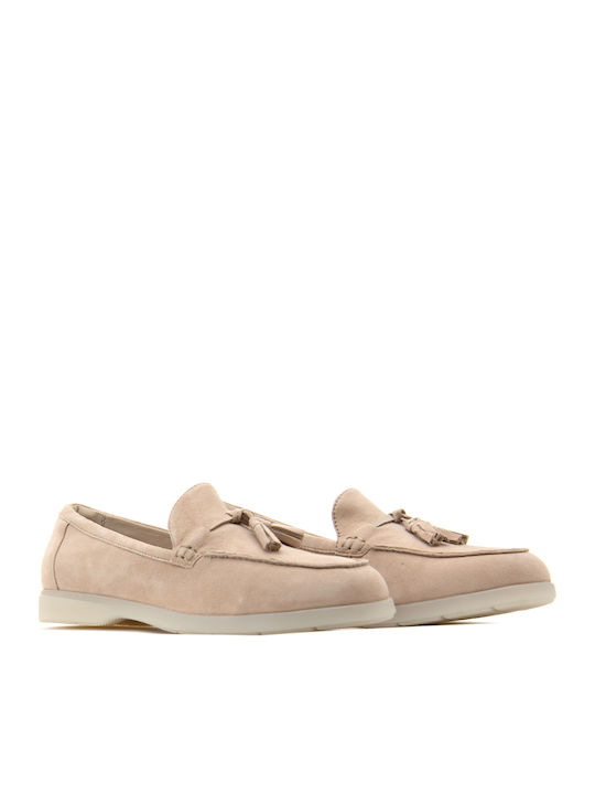 Edge Leather Women's Loafers in Beige Color