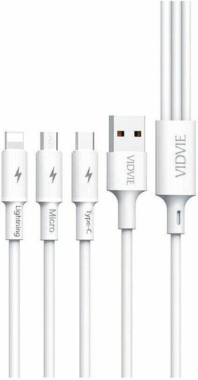 Vidvie Regular USB to micro USB / Type-C / Lightning 1.2m 2.4A Cable White