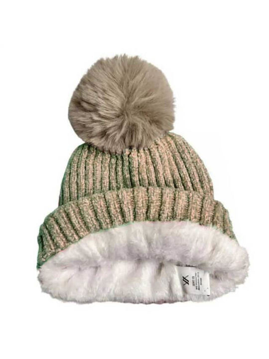 Verde Pom Pom Beanie Frauen Beanie Gestrickt in Beige Farbe