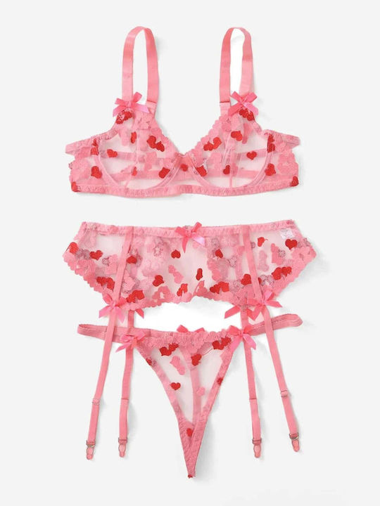 Dyana Set de Lenjerie Sutien cu Șir de caractere Roz