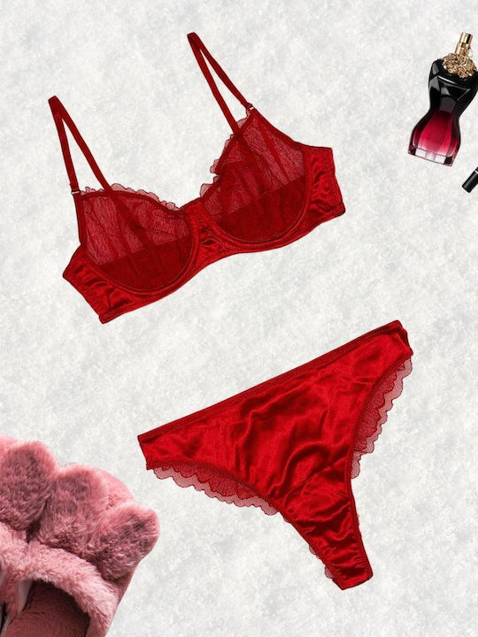 Dyana Underwear Set with Bra & Brazil Red