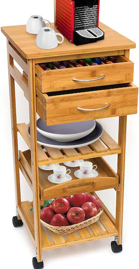 Bakaji Wooden Kitchen Trolley 2 Tiers Brown 40x36x80cm