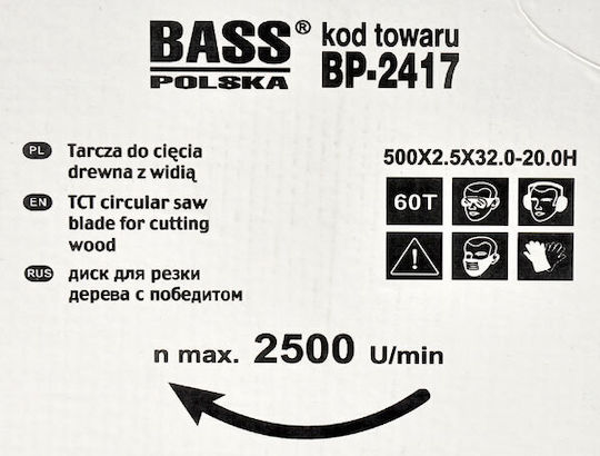 Bass Polska Schneidscheibe Baumaterialien mit 60 Zähnen 500mm