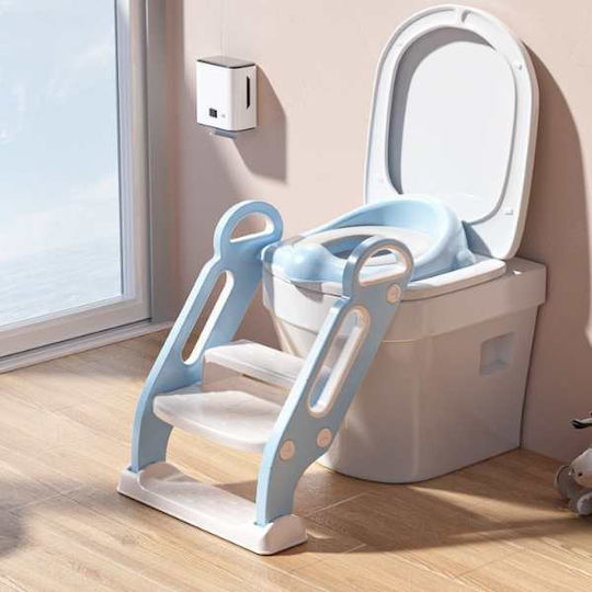Scaun pliabil cu mânere, trepte antiderapante, înălțător pentru toaletă, pernă moale detașabilă, impermeabilă, ecologic PP 67,9 x 42,8 x 51,5 cm albastru