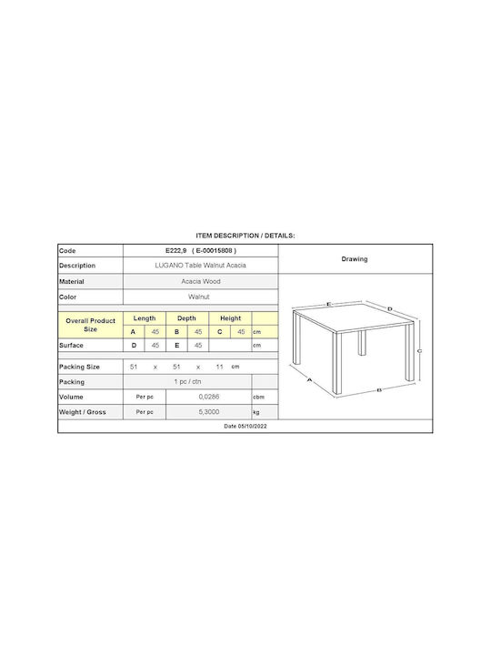 Lugano Auxiliary Outdoor Wood Table Walnut 45x45x45cm