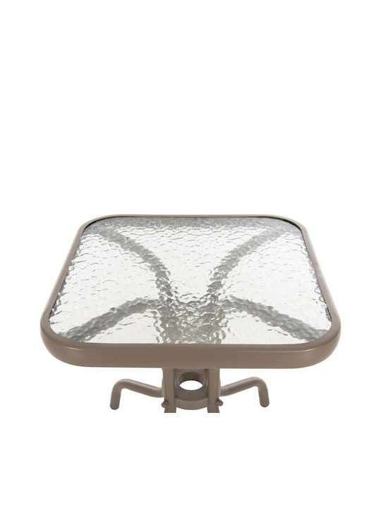 Figo Auxiliary Outdoor Table with Glass Surface and Metal Frame Champagne 45x45xcm