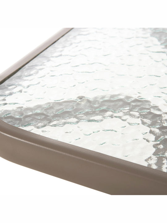 Auxiliary Table for Small Outdoor Spaces Metal with Glass Surface Figo Champagne 45x45x51cm