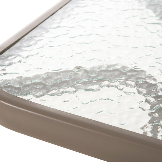 Auxiliary Table for Small Outdoor Spaces Metal with Glass Surface Figo Champagne 45x45x51cm