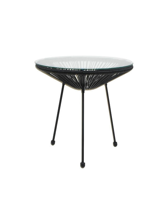 Morena Auxiliary Outdoor Free Standing Table with Glass Surface and Metal Frame Black 50x50x45cm