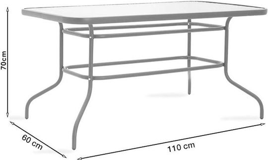 Carlos Outdoor Dinner Free Standing Table with Glass Surface and Metal Frame Dark Brown 110x60x70cm