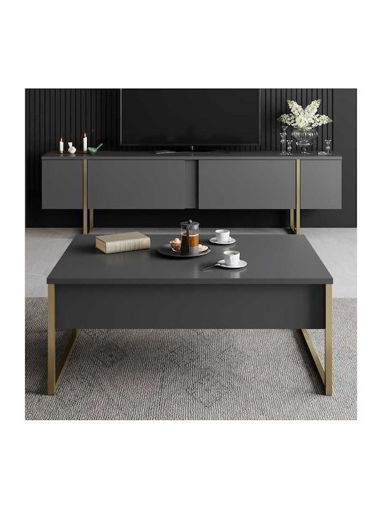 Masa De Cafea Centrală Rectangulară Luxe Din Lemn Antracit - Auriu L90xL60xÎ40cm