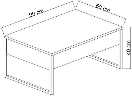 Rectangular Central Coffee Table Luxe Wooden Anthracite Gold M90xW60xH40cm