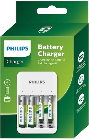 Philips Quad Channel Battery Charger USB 4 Μπαταριών Ni-MH Μεγέθους AA/AAA Σετ με 2x AA + 2x AAA