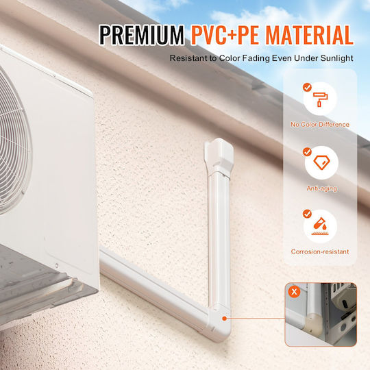 Set de Acoperire pentru Conducte Mini Split Vevor 76,2mm Lățime 5350mm Lungime PVC Conductă Decorativă pentru Aer Condiționat 4 Canale Drepte & Accesorii Complete Instalare Ușoară Vopsibilă Pompe de Căldură Alb